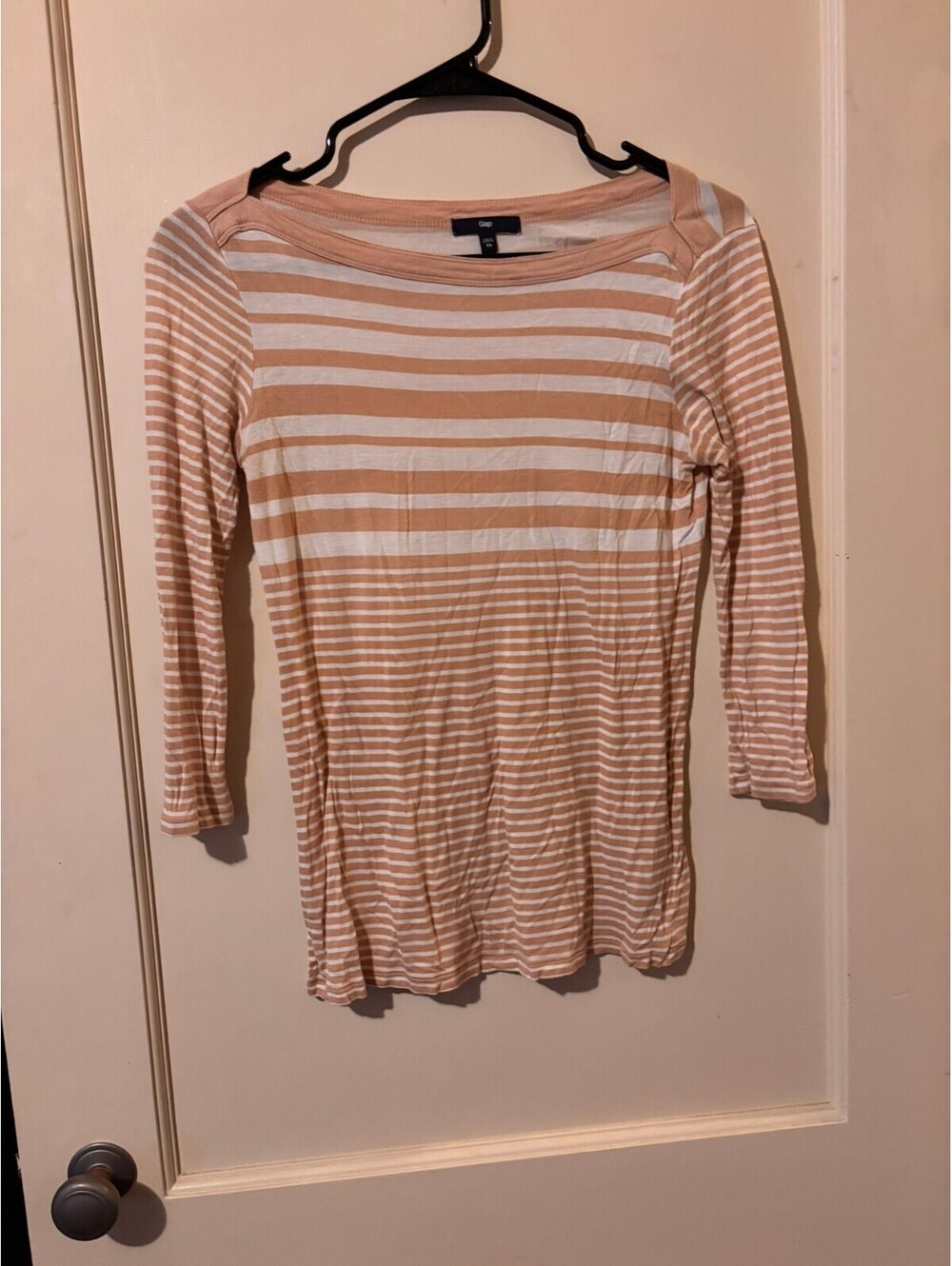 Gap Tan and white striped long sleeve top XS